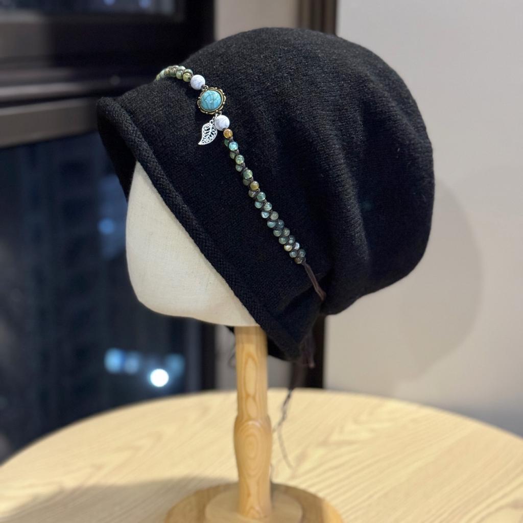 Bohemian Ethnic Style Knitted Toe Cap for Women In Western Sichuan Travel Wear Pile Hat Showing Face Small Pullover Cold Hat