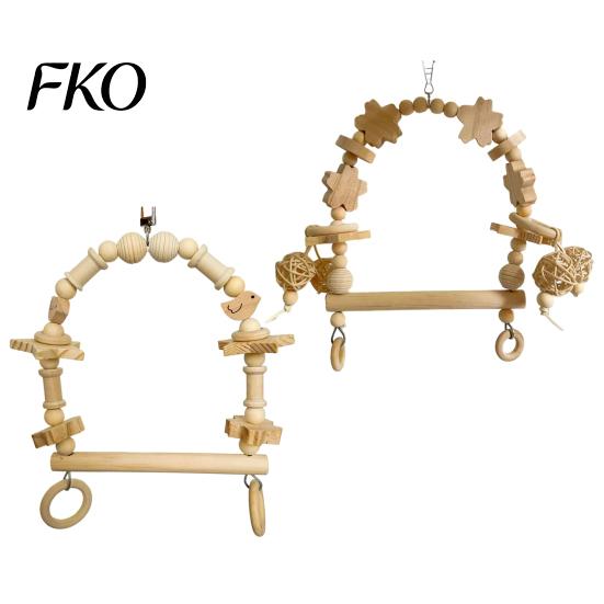 Parrot Chew Toy Bird Swing Perch, Wooden Blocks Toy, Beaded Arch Perch Swing, Cage Accessory for Lovebird Budgie Cockatiel