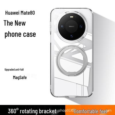 360° Rotating Magnetic Stand for Huawei Mate80 - Electroplated Transparent Full Coverage Soft Case
