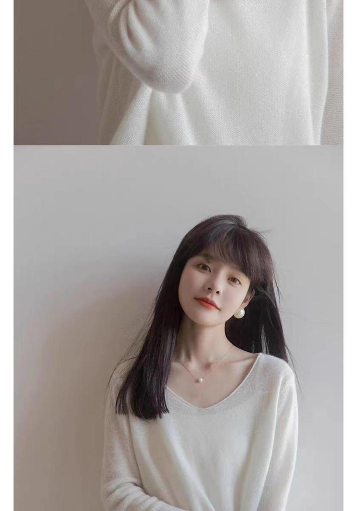 Women's V-Neck Sequined Knit Cashmere Sweater - Loose, Slimming, Long Sleeve, Short & Thin Korean Style for Spring/Autumn