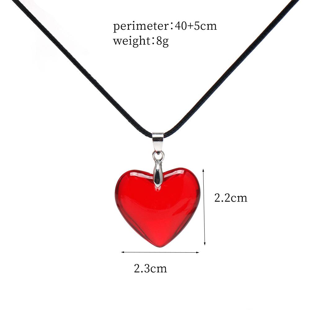 Red Heart Pendant Necklace For Women Girls Glass Crystal Necklace Black Leather Rope Chain Necklaces Y2k Jewelry Friends Gift
