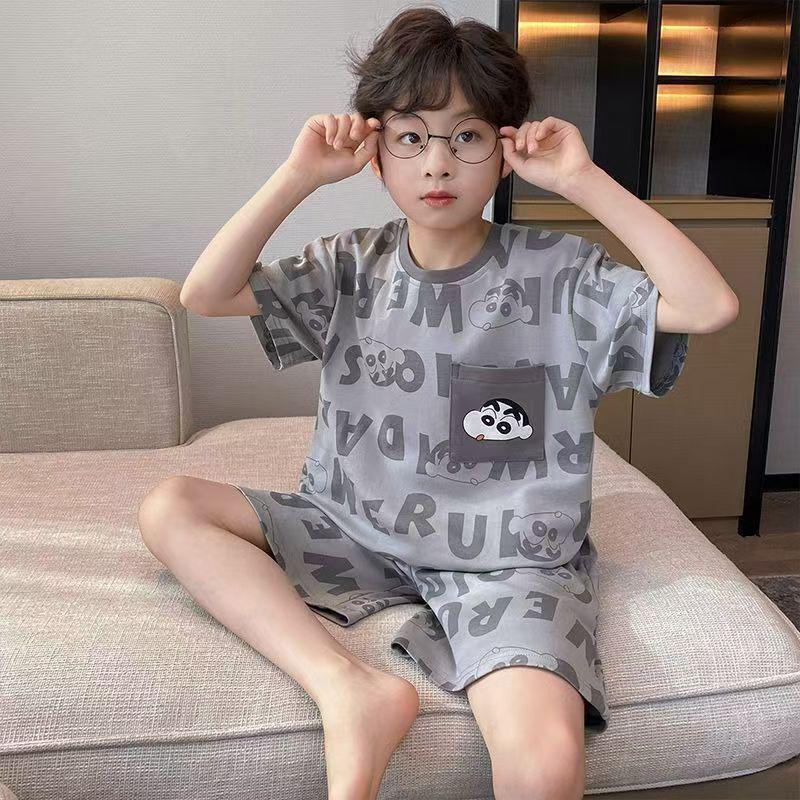 Children's Lightweight Summer Pajama Set, Short-Sleeved Top and Shorts for Older Boys, Perfect for Air-Conditioned Homes