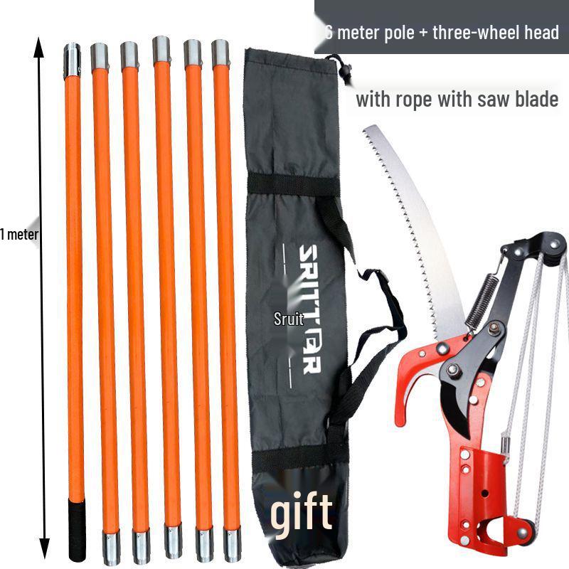 Aluminum Alloy Telescopic Pole and Pruner with High Branch Saw for Tree Pruning.