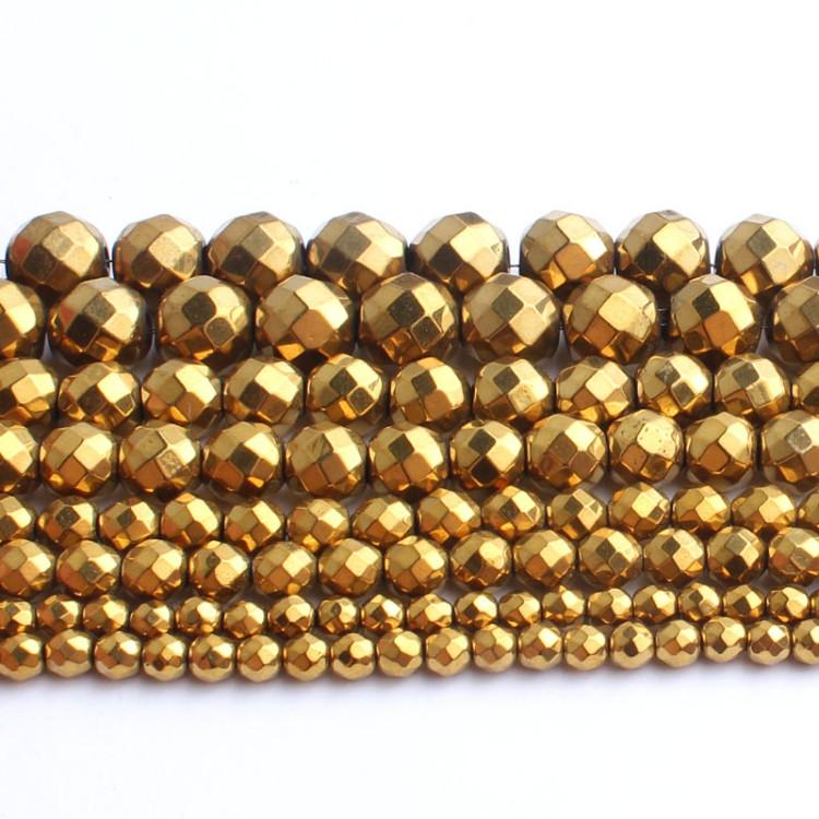 2/3/4/6/8/10mm Faceted Gold Color Hematite 15 Inch Round Stone Beads For Jewelry Making Loose Beads