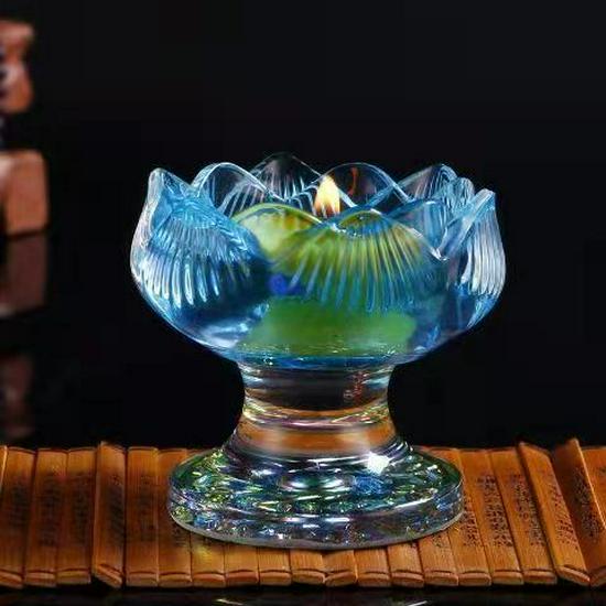 Colorful Lotus Crystal Glass Ghee Lamp Holder for Buddha Offering