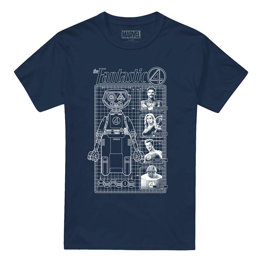 Fantastic Four Unisex Adult First Family And Herbie Blueprint T-Shirt
