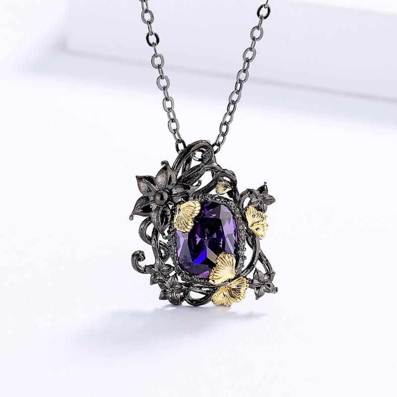 Sace Gems Luksusowy naszyjnik z ametystem w stylu vintage dla kobiet Hollow Design Wykwintny kwiatowy kolczyk w kształcie winorośli Biżuteria na wieczorne przyjęcie