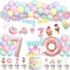 Sweet Sassy and Seven Birthday Decorations, 7th Birthday Decorations for Girls, Donut Theme Birthday Supplies with Banner Cake Topper Balloon for Ice