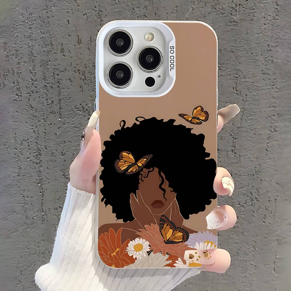 Black Girl A-Afro Phone Case For iPhone 17,16,15,14,13,12,11,Pro,XS,Max,Plus,Mini,SE White Candy Matte Shockproof Cover