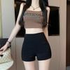 Women's Black High-Waisted Slim Fit Autumn Shorts, Petite Three-Point Hot Pants