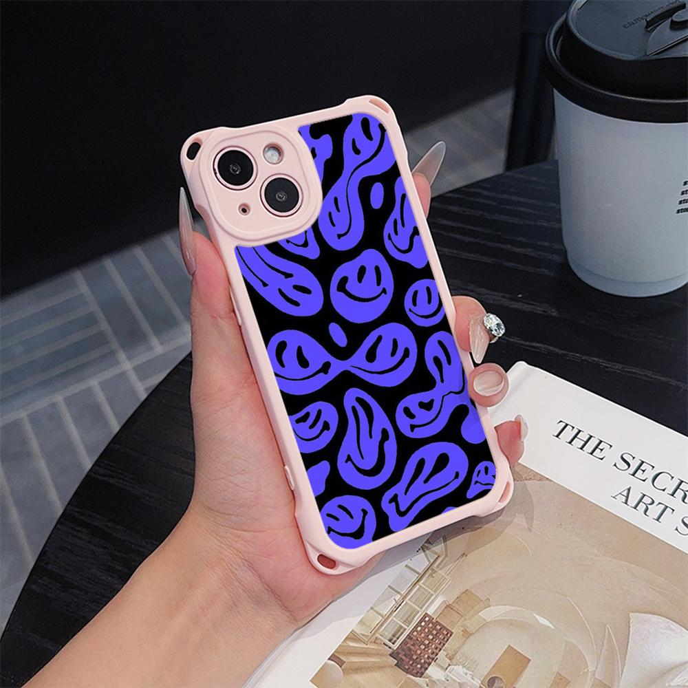 Ae88 Lovely Smiley Art Soft Phone Cases for iPhone 16 15 14 13 12 11 Pro Max XR with Wrist Strap Lanyard Corner Protection Back Cover