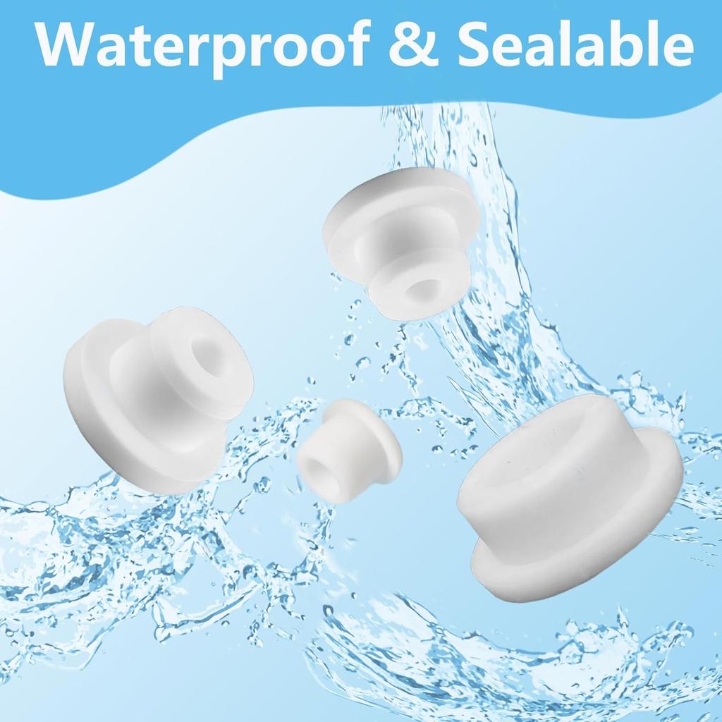 32 PCS Bathtub Jet Covers Silicone Hole Plug Waterproof Tube Plugs White 4 Sizes Bathtub Plug Fit for 12mm 14mm 16mm 22-23mm Bathtub Hole