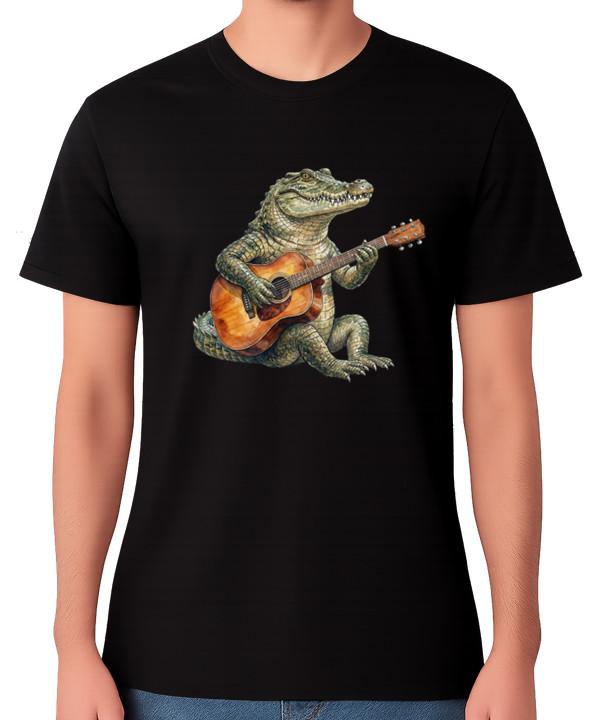 Alligator Playing Guitar T-Shirt Funny Musician Crocodile Music Animal Tee S