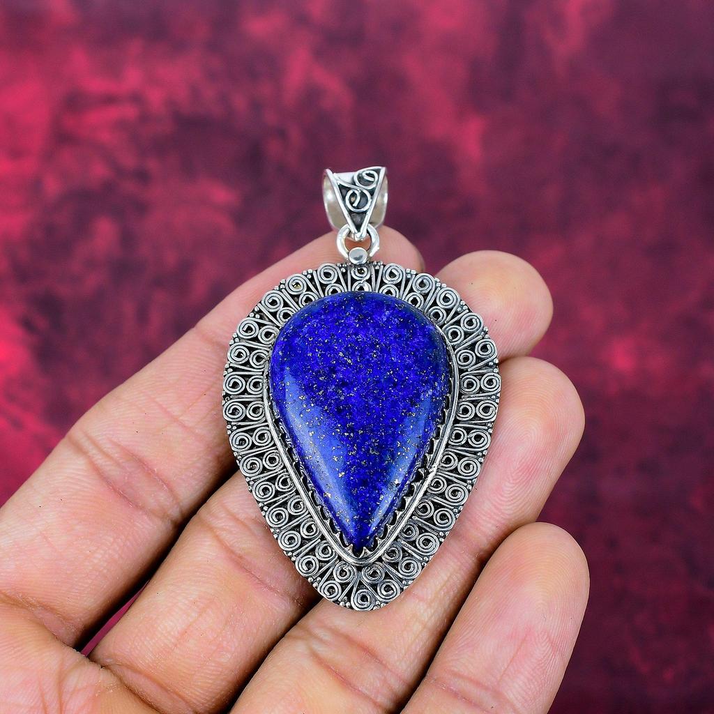 Lapislazuli-Anhänger, handgefertigter Edelsteinschmuck, 925er Sterlingsilber-Anhänger, einzigartiger Design-Schmuckanhänger