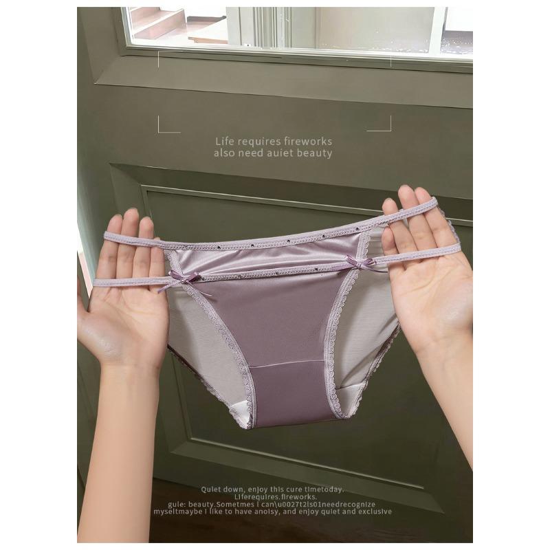 Ladies Summer New Style Pure Desire Romantic Sexy Lace Satin Low Waist Triangle Briefs