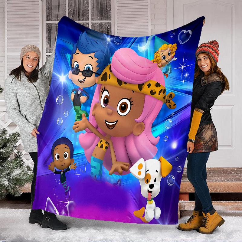 1pc Bubble guppies1 Theme Blanket - Digital Print, Polyester, Cozy for All Seasons, Perfect for Outdoor, and Travel