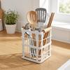 Square Iron Kitchen Storage Basket Wooden Base Hollow Chopstick Spoon Storage Box Anti-slip Decorative Dinnerware Storage Tube