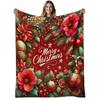 1pc Christmas Floral Flannel Blanket | Soft, Warm, Festive Design Print, Polyester, 280gsm, All-Season Use, Ideal for Living Room, Bedroom, Sofa | Chr