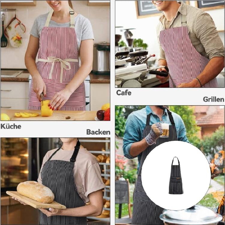 Polyester Striped Apron Adjustable Neck Tie with Two Front Pockets For Gardening Cooking Restaurant Work And Home Chores