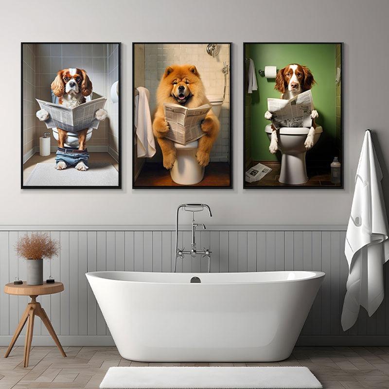 Retro Creative Animal Bathroom Canvas Painting Lion Cat Bar Toilet Bathroom Decoration Painting for Modern Living Room Asian Style Home Decor