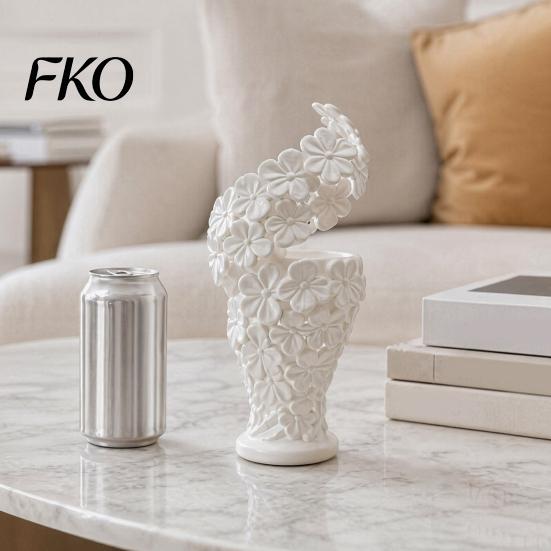 Decorative Vase 2Pcs Floral Sculpture Vase, Modern Artistic Flower Holder with Matte Finish, Art Tabletop for Living Room Entryway Desk,