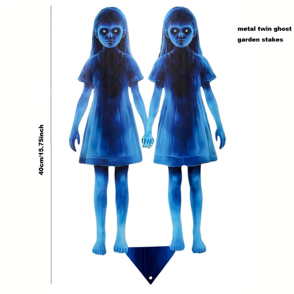 1 PC Iron Twins Halloween Yard Signs Stakes Scary Halloween Decorations Garden Ghost Stakes For Lawn Patio Haunted House