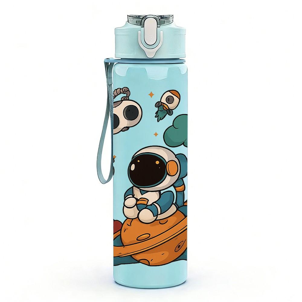 1PC Astronaut Space Planet Pattern 750ml Color Plastic Sports Water Bottle Leakproof Flip Straw Lid Suitable for Sports Office Home Use