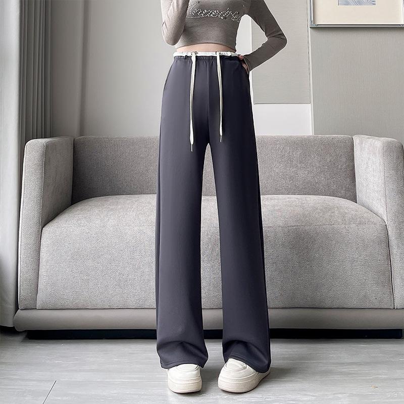 

Maternity Patchwork Drawstring Wide-Leg Pants – Spring/Autumn Style, Floor-Length, 145cm-150cm Stature Fit XL сірий колір