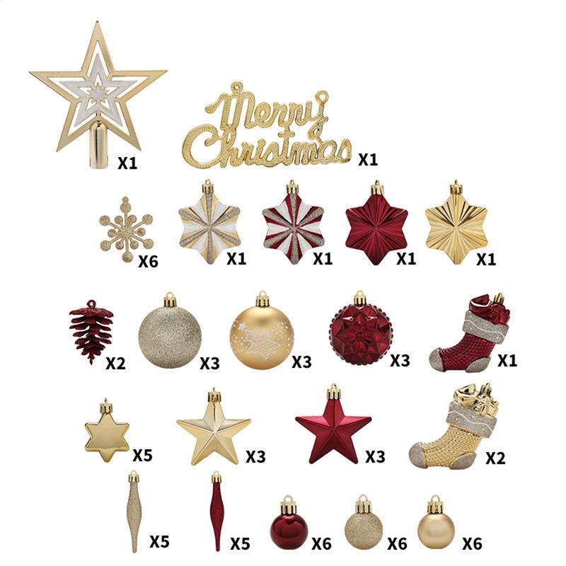 Shatterproof Christmas Ornaments 70X Stars Balls Stockings Snowflakes Christmas Decorations For Tree Classic Christmas Decor
