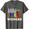 Easily Distracted By Weiners Dachshund Rainbow Print Graphic Tee Casual Cotton T-Shirt