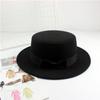 British retro flat top top hat woolen bow flat top jazz hat European and American autumn and winter top hat trendy women's hat