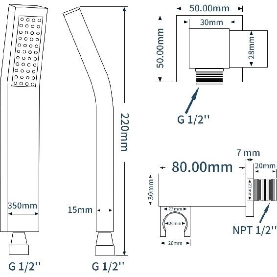 Brass Handheld Shower Head Kit Square Shower Heads with 59'' Stainless Steel Shower Hose And Adjustable Solid Brass Bracket High Pressure Hand Held