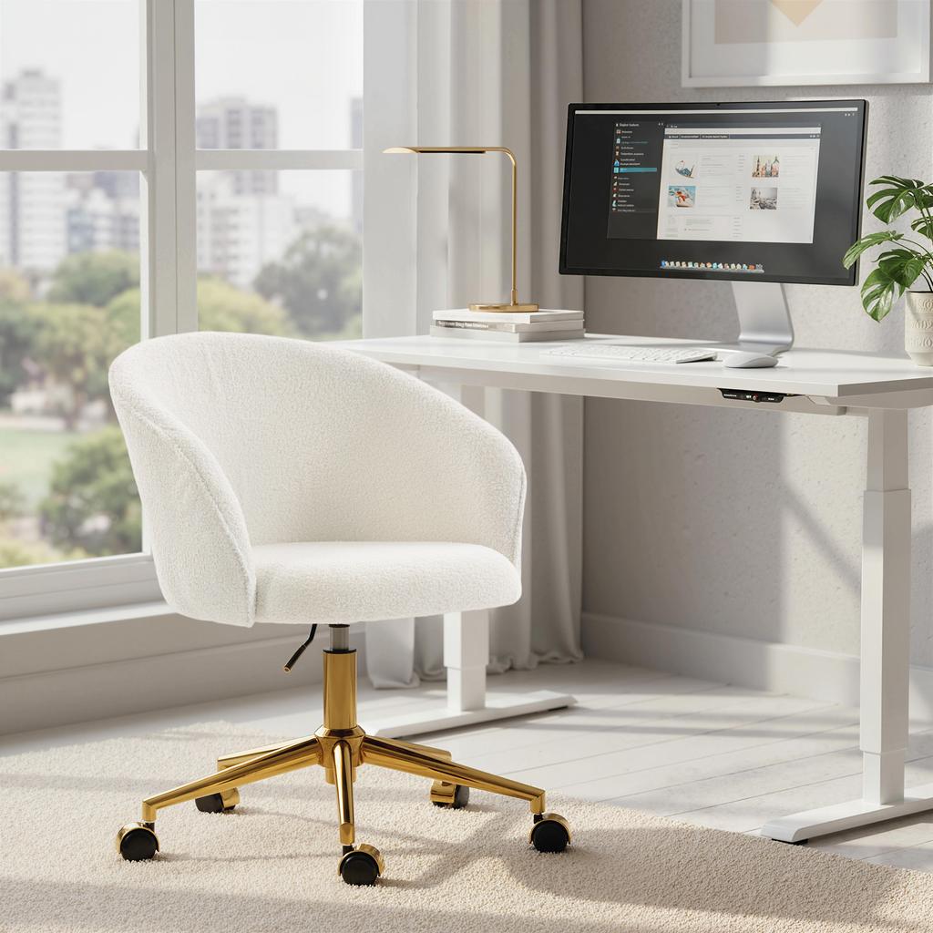 Office chair, ergonomic height-adjustable office armchair, swivel seat, steel base, cream