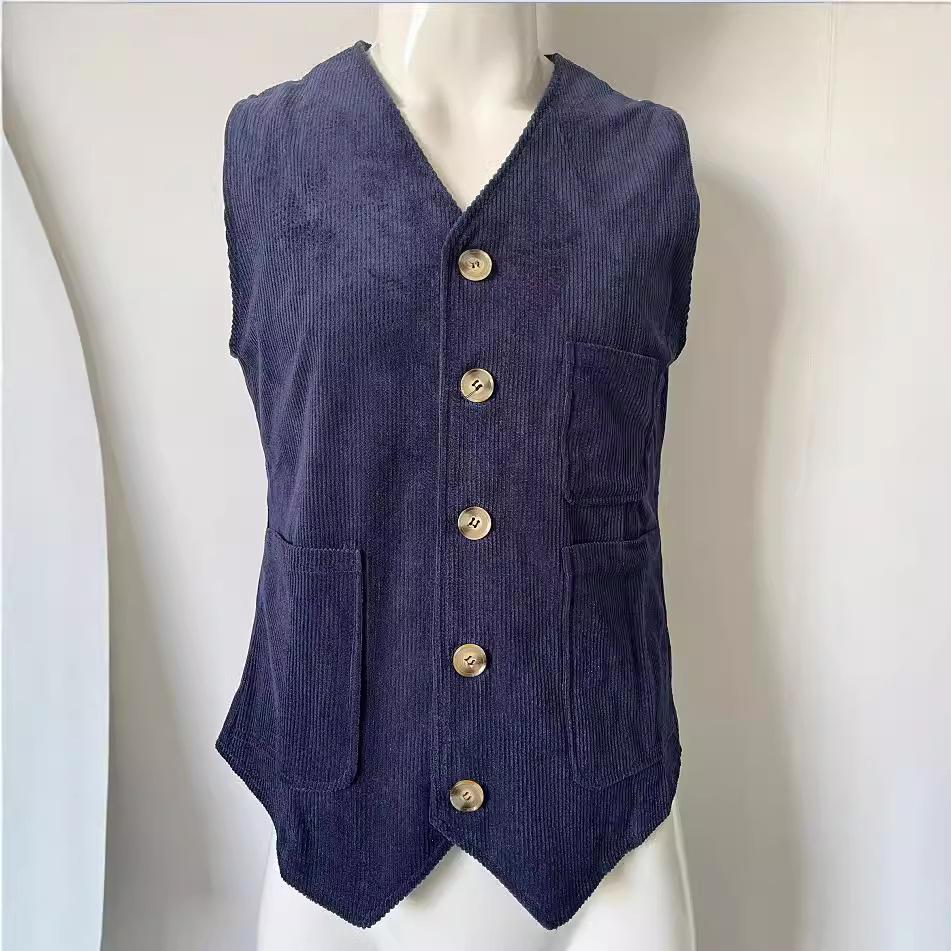 

Мужской вельветовый жилет весна-осень с карманами, однотонный однобортный жилет 2XL