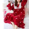 Guoyupika Princess and Plus Size Women's Long-Sleeved Nightgown, Lace, Warm, Fluffy, Cute, (Wine, 5XL)