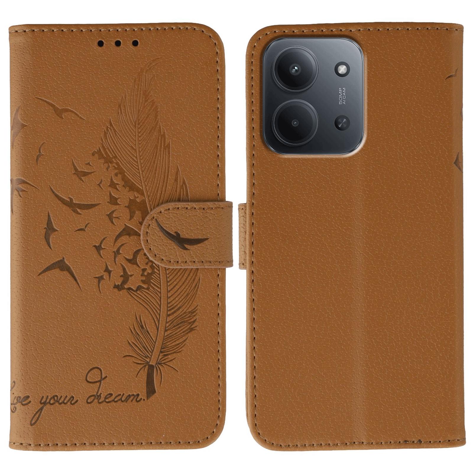 

Для Xiaomi Redmi 15C 5G (Європа) (173 мм)/15C 4G (Європа) (173 мм) Чохол Гаманець з PU шкіри з тисненням пір я Brown