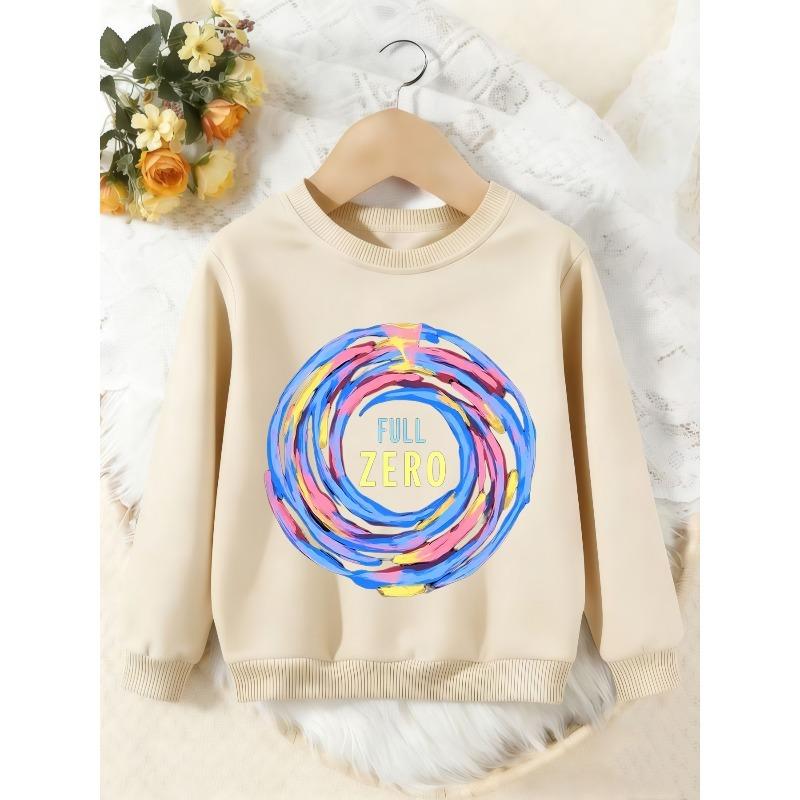 Unisex Kids Crewneck Sweatshirt, Colorful Swirl Full Zero Letter Print Pullover, Boys Girls Trendy Casual Sweatshirt For Kids Over 4 Years Old