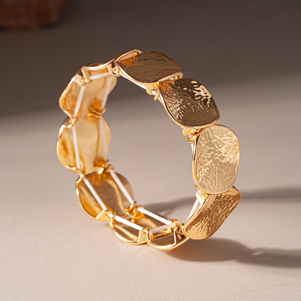 Personalized pleated geometric disc elastic bracelet heavy industry jewelry