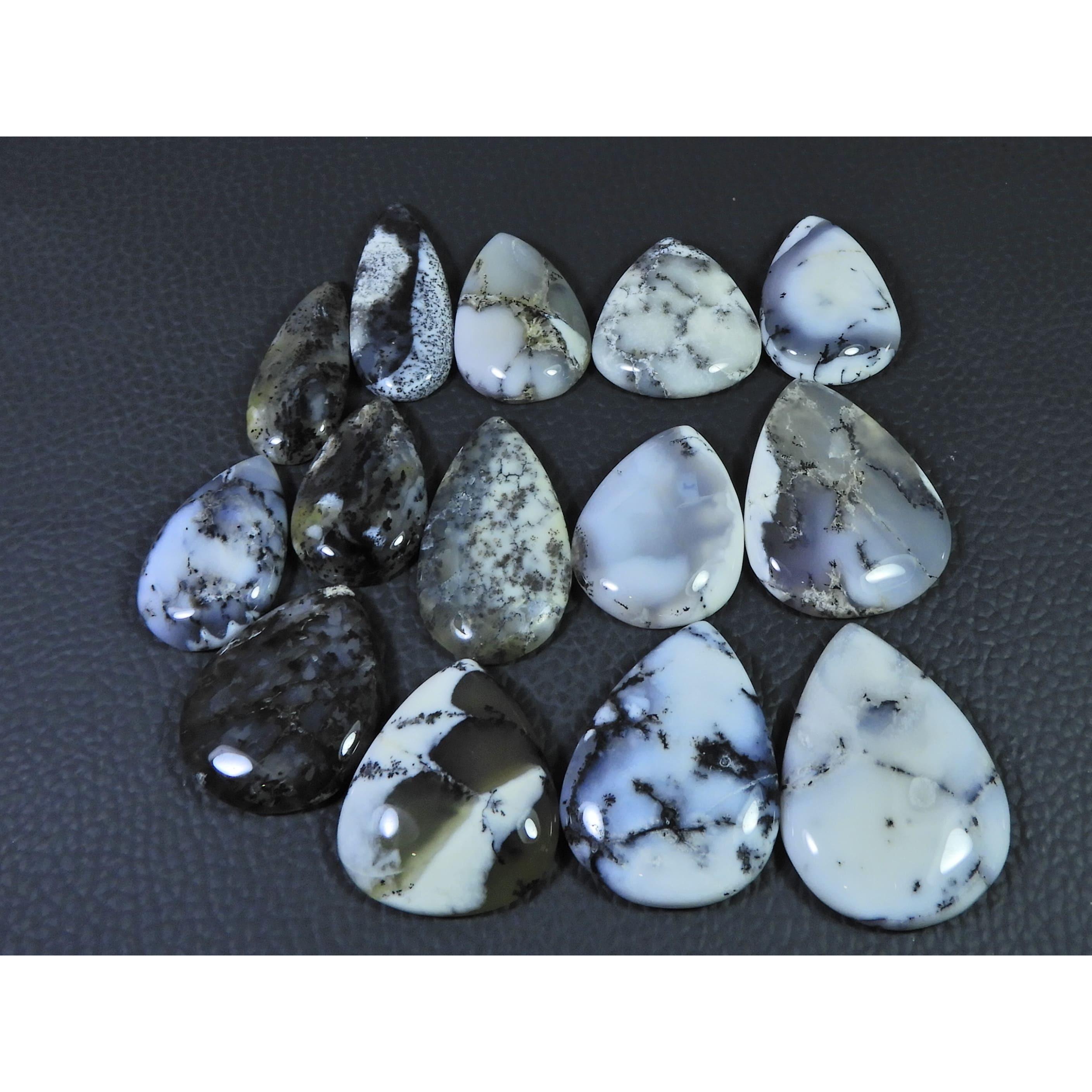 288Cts. Natural Dendrite Opal Agate Pear Cabochon Loose Gemstone 14Pcs Lot C-1999