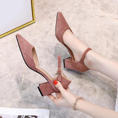 Pointed Thick Heel High Heels Mid Heel 2025 New Hollow Women's Shoes Comfortable Versatile Fashion Work Shoes Solid Color Black