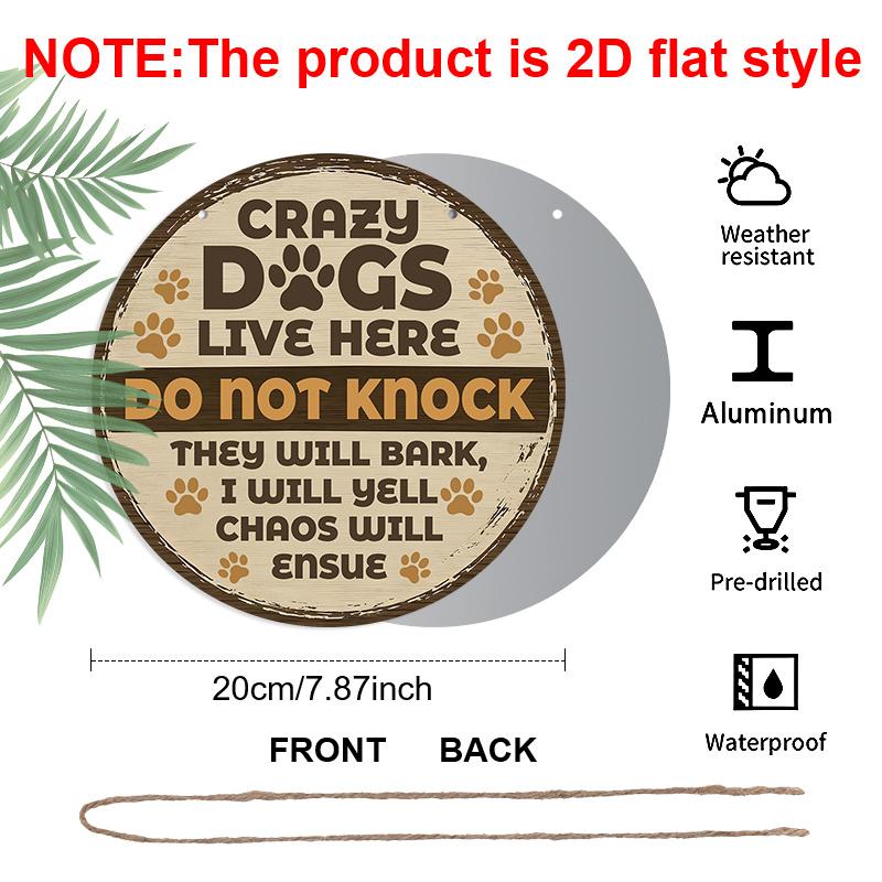 

2D Flat Aluminum Crazy Dogs Live Here Sign Sheet Wall Plaque, Funny Dog Warning Sign with Rope Hanger, Rustic Wood Grain Decor for Dog Lovers, Home 1pc
