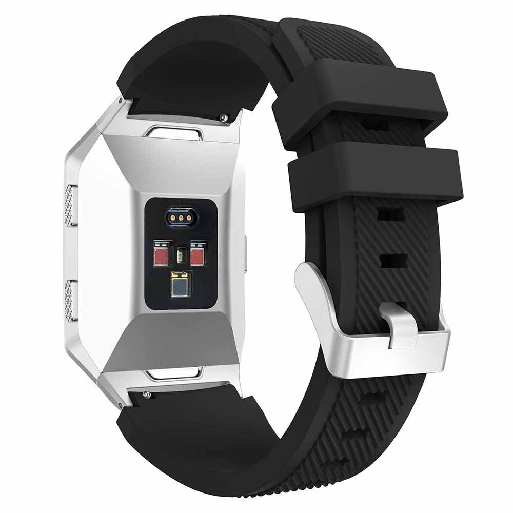 

22mm Twill Texture Soft Silicone Watch Band with Connector for Fitbit Ionic Black