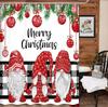 Christmas Gnomes Shower Curtain Set,Cute Winter Xmas Holiday Tree Buffalo Check Plaid Shower Curtains For Bathroom Decor,Hooks