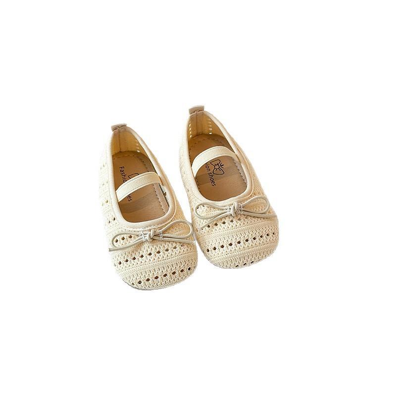 One-word belt woven bag head mesh shoes 2025 summer new Korean version of girls bow princess shoes with skirt sandals