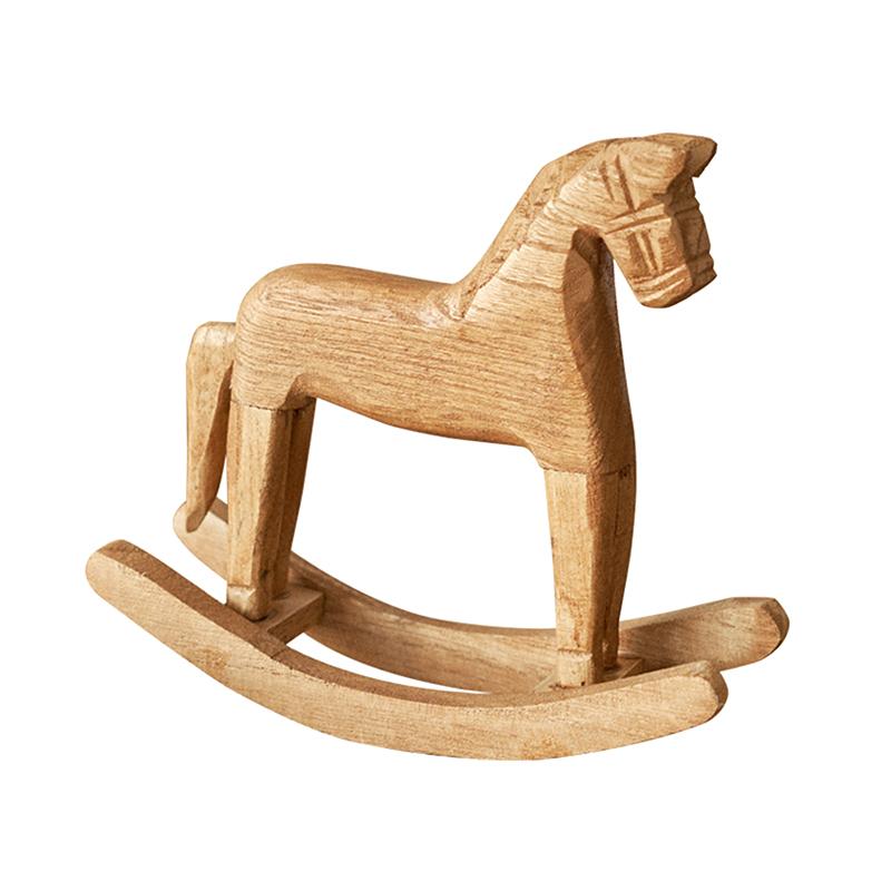 Wooden Crafts Rocking Horse Statue Balance Art Figurines Home Decor Kids Toys Small Horse Hand Carved Gifts Office Home Decor