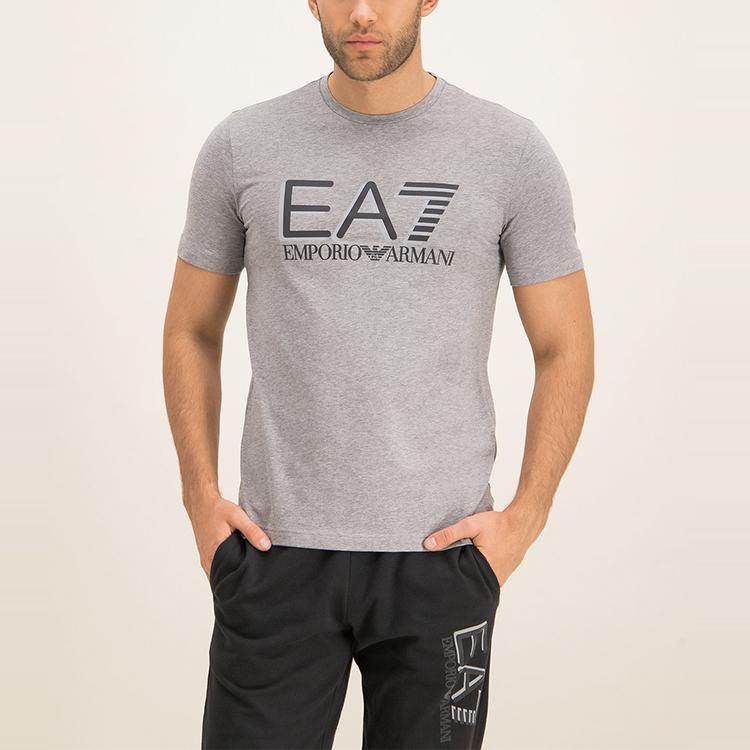 Emporio Armani EA7 Letter Print Crew Neck Short Sleeve T-Shirt Men Tops Gray 3HPT62-PJ03Z-3905