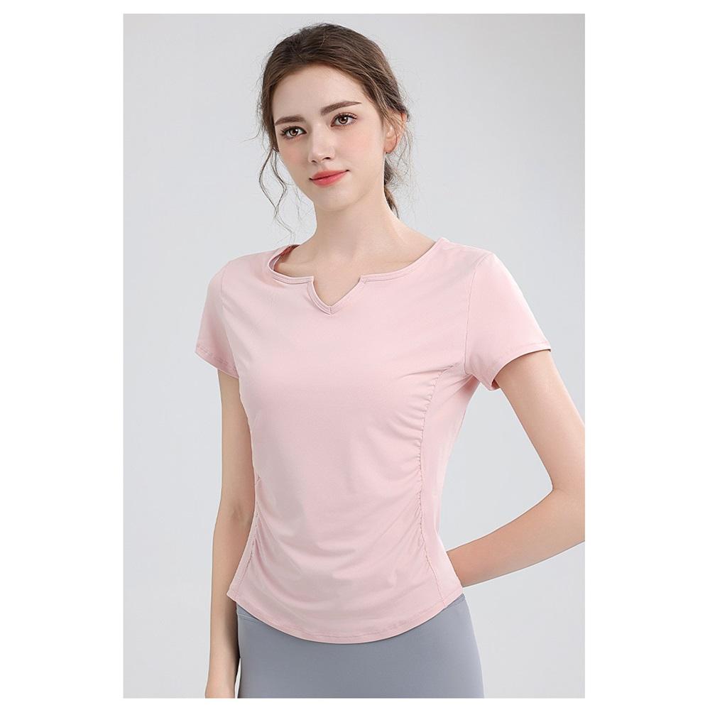 New Pleated Yoga Top Women's V-neck Sports Fitness Short T-shirt Outdoor Sports Running Quick Drying Short Sleeved Shirt
