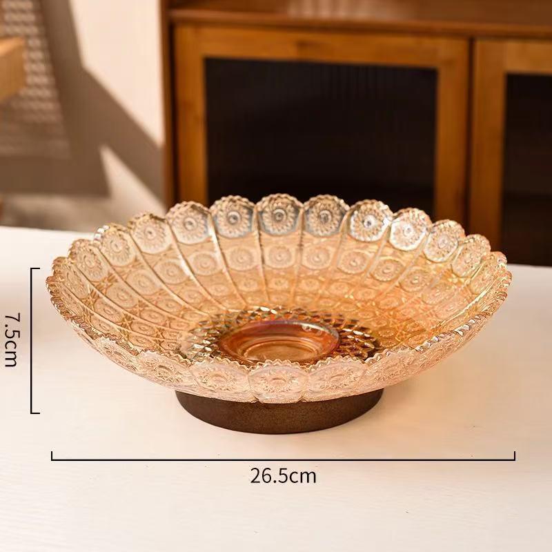 Elegant Retro Wooden High-Footed Frosted Glass Bowl for Living Room - Ideal for Snacks & Candies Display