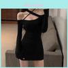 Plain Color Off Shoulder Long Sleeve Dress With High Waist For Office And Casual Wear