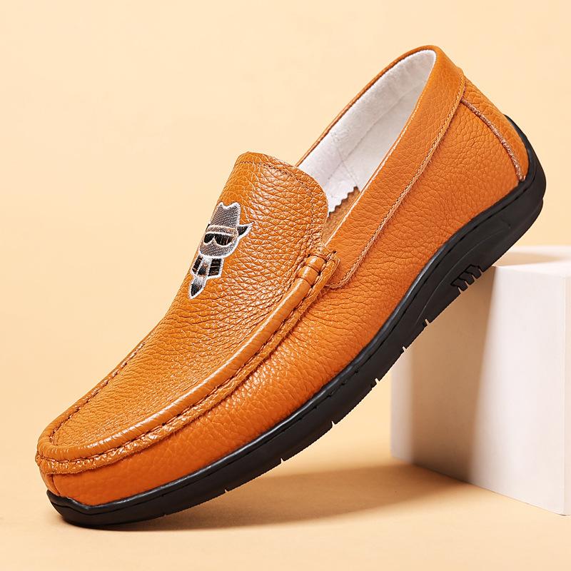 

The first layer of cowhide summer new men s beanie shoes genuine leather casual leather shoes men s shoes single shoes shoes 44 оранжевый